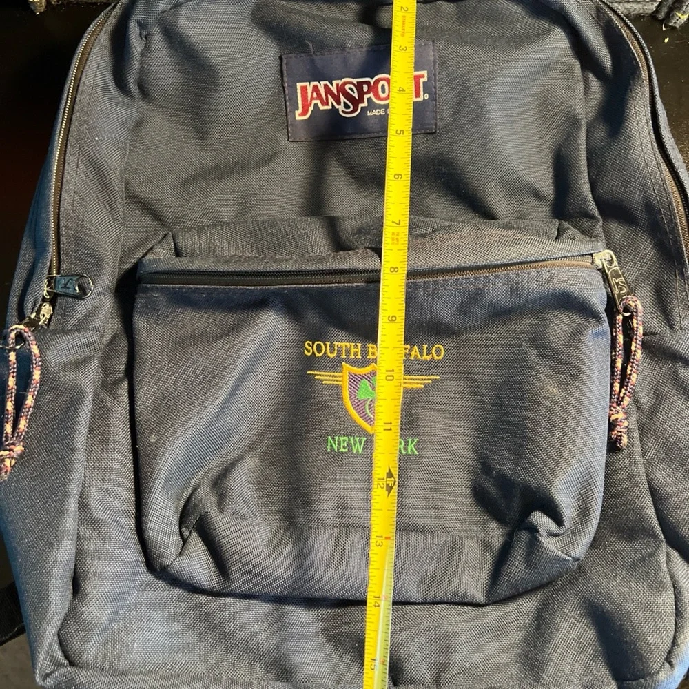 Jansport Vintage 90's Backpack Day Pack USA Made Blue Bag South Buffalo NY Patch